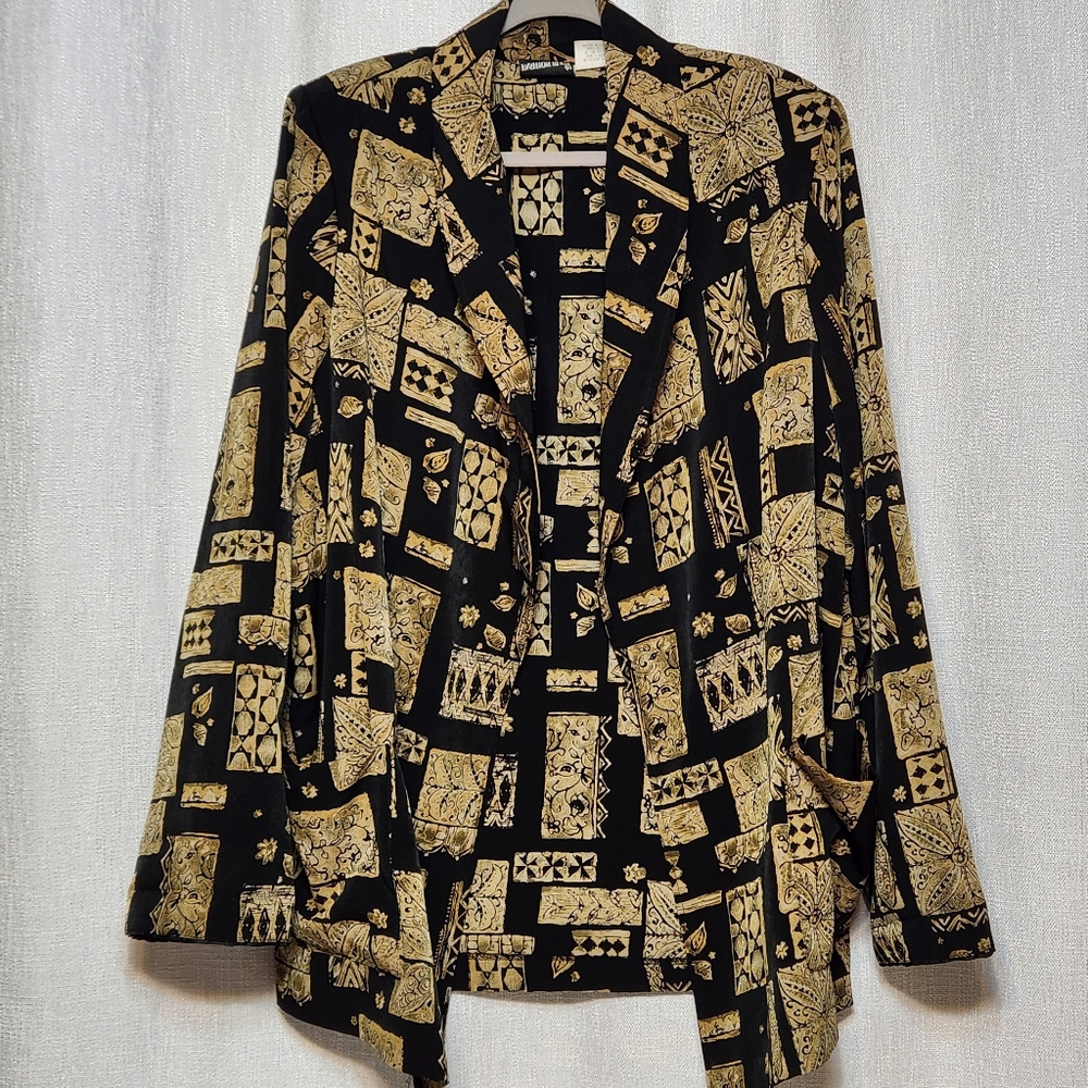 Fashion Bug Blazer Jacket Black Brown Vintage Shoulder Pads 26 Oversized Flaw